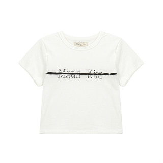 Matin Kim Cutted Logo Crop Top in White / Black