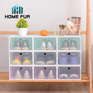 Home Fur กล่องใส่รองเท้า พับเก็บได้และนำมาต่อกันได้หลายชั้น สีพาสเทล ฝารูปหัวใจ