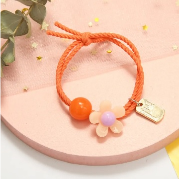 ยางรัดผมแฟชั่นเกาหลี ติดจี้ดอกไม้ และลูกบอล สีพาสเทล น่ารัก ยางรัดผมลายเชือกพัน 2รอบ/เส้น