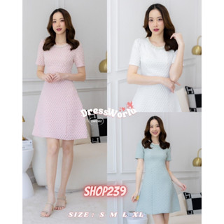 (เช็คของก่อนโอนเงิน) {S-XL} 9362 งานป้าย Dress World เดรสสั้นลายตาข่ายนูน คอแต่งมุก หรูหรา ดูแพงสุดๆ จ้า