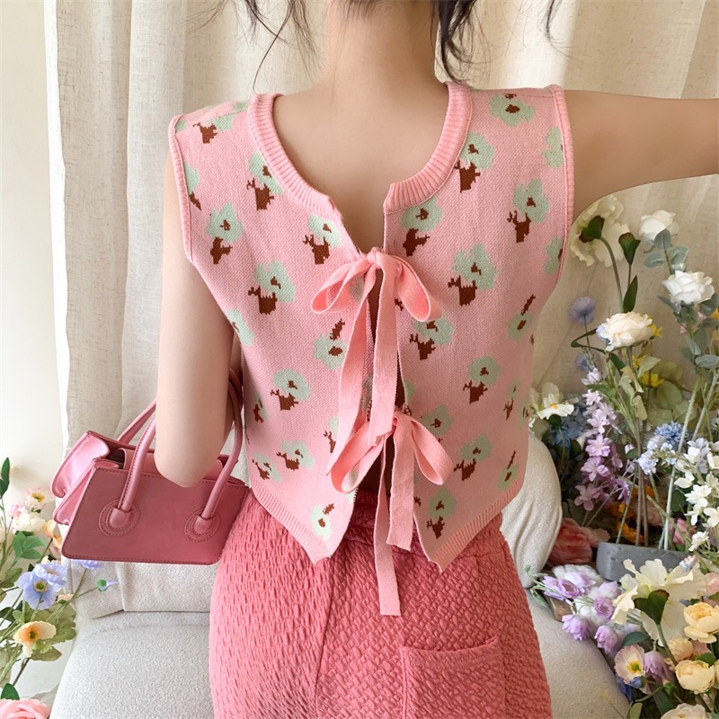พร้อมส่งเสื้อกั๊กไหมพรม ลายดอกไม้ ดีเทล รูปที่ 4