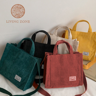 Living Zone กระเป๋าสะพายข้าง กระเป๋าถือ ผ้าลูกฟูก สไตล์วินเทจ เหมาะสำหรับวัยรุ่น