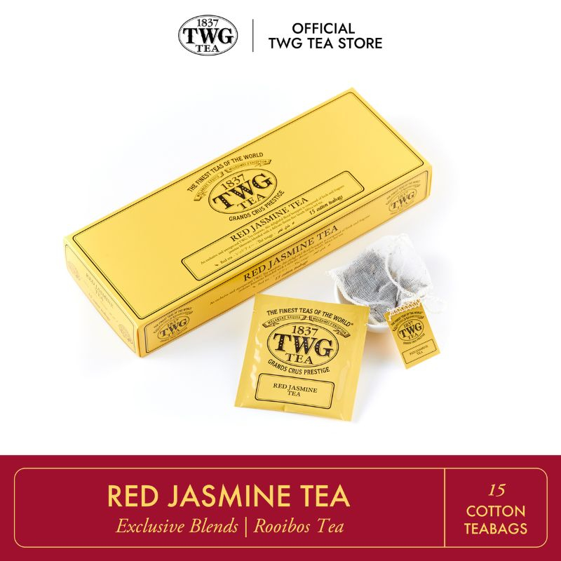 TWG Tea | Red Jasmine Tea, Rooibos Tea Blend in 15 Hand Sewn Cotton Tea Bags | ชา ทีดับเบิ้ลยูจี ชาแดง ดอกมะลิ ชนิดซอง บ