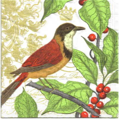 Pladao Napkin 698 ภาพวินเทจ นกใส่มงกุฎ ลูกไม้ Vintage Bird กระดาษ แนพกิ้น สำหรับงานศิลปะ เดคูพาจ decoupage ขนาด L 33x33