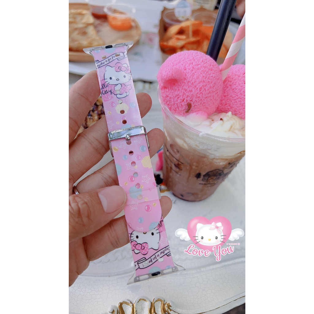 พร้อมส่ง สายนาฬิกา แบบใสใสพิมพ์ลาย คิตตี้ ใช้ได้กับ Smart Watch 8 7 6 5 4 3 2 1 Se Ultra 8 Pro Hello