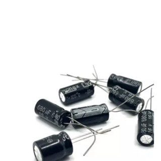 แพ็ค5 ตัง680uf  25v 35v 50v 63vอลูมิเนียม Electrolytic Capacitor ขาเขี้ยว2ขา แพ็ค 5 ตัว