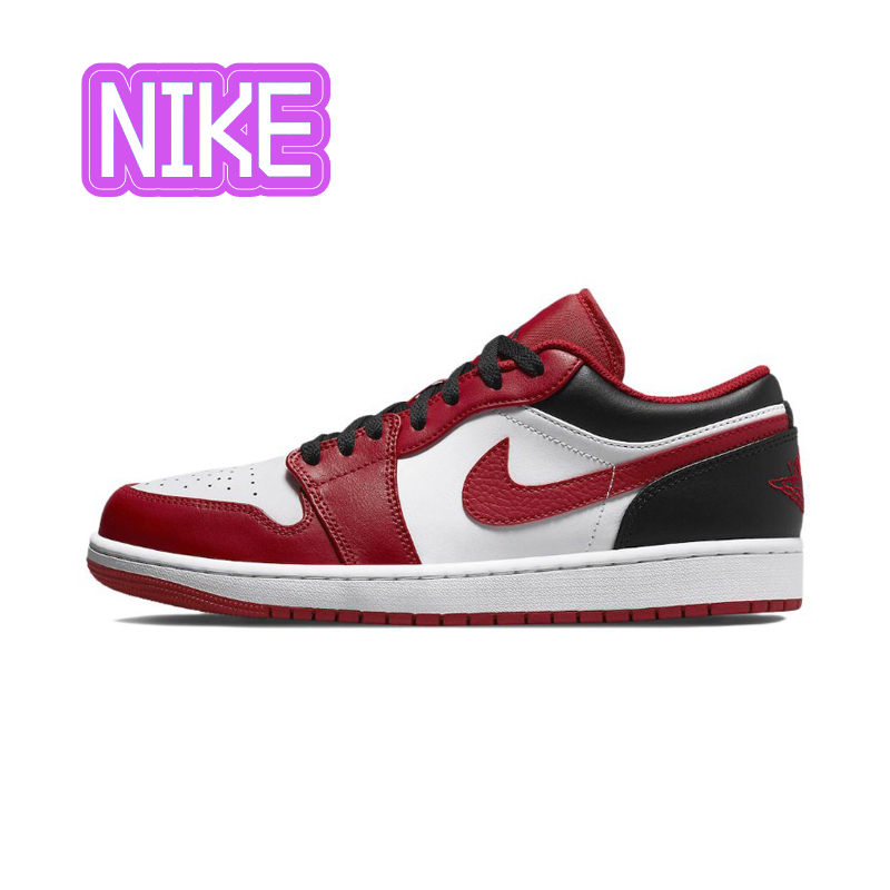 Nike AIR JORDAN 1 LOW รองเท้ากีฬากันลื่นกันลื่นสีแดงสีขาวสีดำของแท้ 100%