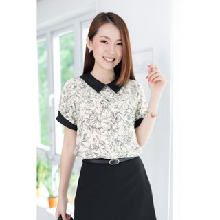 Narinari : MT3823 Point Collar Notch Sleeve Blouse เสื้อทำงานเสื้อปกบัวแหลม