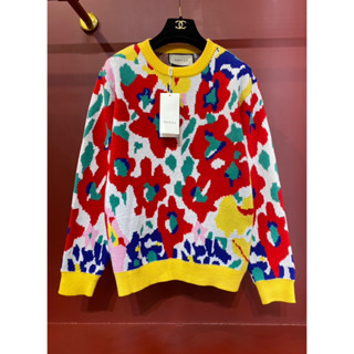 GUCCI FLORAL CHUNKY WOOL  เสื้อไหมพรม แขนยาว สเวตเตอร์ ลายดอกไม้ สีสันสดใส ผ้าสวย กุชชี่