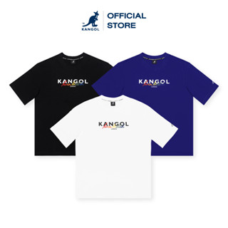 KANGOL T-shirt unisex เสื้อยืดปักลายโลโก้ KANGOL สกรีนแถบสีรุ้ง สีขาว,ดำ,น้ำเงิน 61251003