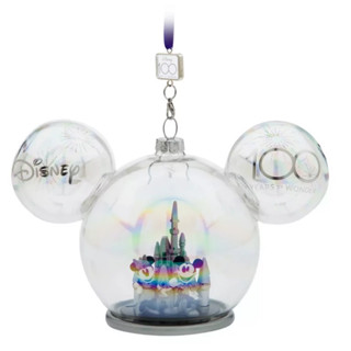 Disney 100th year Walt Disney World Mickey Minnie Icon Glass Ornament