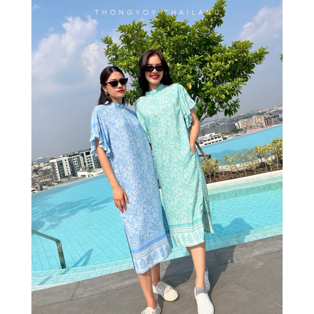 THONGYOY-Dress Hanna Shining เดรสแขนระบายลายดอกผ้าป่านมัสลิน
