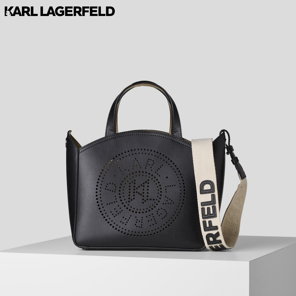 KARL LAGERFELD - K/CIRCLE SMALL PERFORATED LOGO TOTE BAG BLACK 231W3052 กระเป๋าถือ