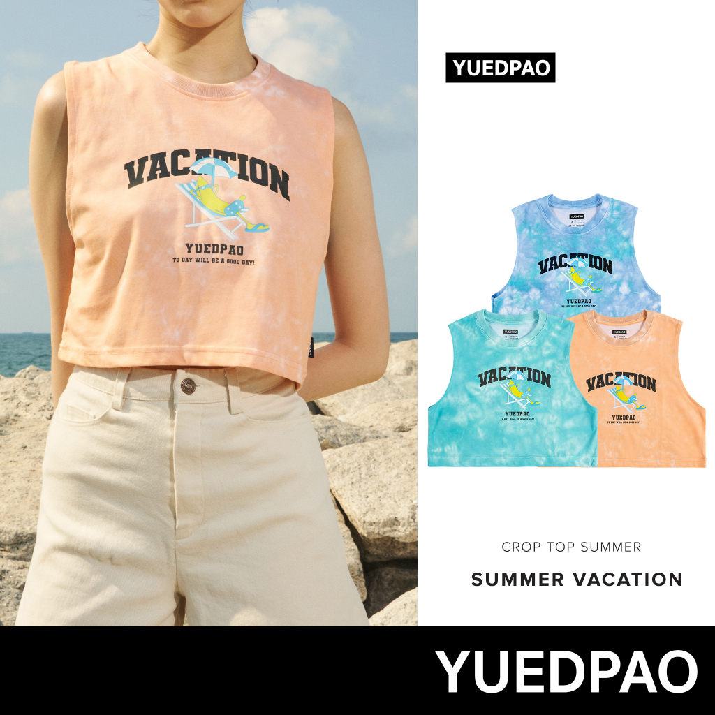 Yuedpao ยอดขาย No.1 รับประกันไม่ย้วย 2 ปี เสื้อยืดเปล่า เสื้อยืด Crop Summer vacation