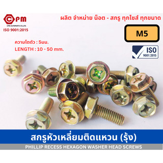 สกรูหัวเหลี่ยมติดแหวน (รุ้ง) M5 (ความโตตัว5มม.) [PHILLIP RECESS HEXAGON WASHER HEAD SCREWS]