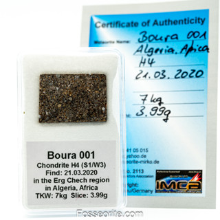 อุกกาบาต หิน BOURA 001 Meteorite แบบสไลซ์ พร้อมใบรับรอง จาก Germany #5 หนัก 3.99 กรัม