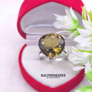 I6481 แหวนพลอยซิทรีนแท้ ( Citrine ) ตัวเรือนเงินแท้ 925 ชุบทองคำขาว ไซส์ 56 แก้ไซส์ฟรี