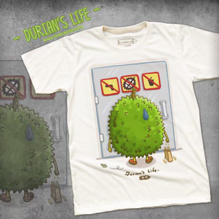 "Durian’s Life" T-shirt เสื้อยืดลายทุเรียน สีขาวออฟไวท์