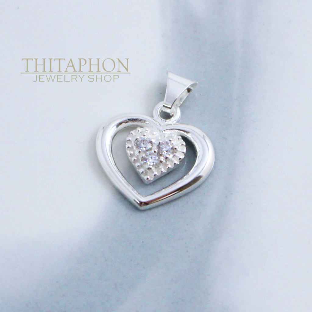 Thitaphon Jewelry จี้เงินชุบแท้925 จี้สร้อยคอเงินชุบทอง จี้รูปหัวใจประดับเพชรCZ *ไม่รวมสร้อย*