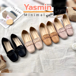 [รับCode12%⚡เพียงกดติดตามร้าน❤️] Yasmin คัทชูหนังนุ่ม สไตล์แบรนด์ แต่งอะไหล่โซ่ สีพื้น งานคุณภาพ LGS