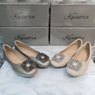 B20รองเท้า Kwintra เท้าอวบ+1ไซส์ รุ่น Classy รองเท้าคัทชู สีเบจ หนังนุ่ม พื้นนิ่ม บุฟองน้ำ