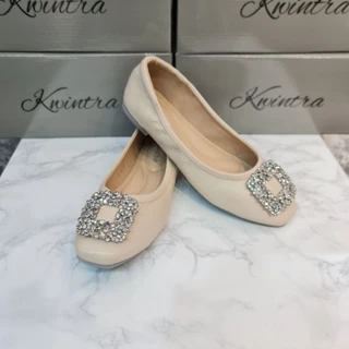 B20รองเท้า Kwintra เท้าอวบ+1ไซส์ รุ่น Classy รองเท้าคัทชู สีเบจ หนังนุ่ม พื้นนิ่ม บุฟองน้ำ