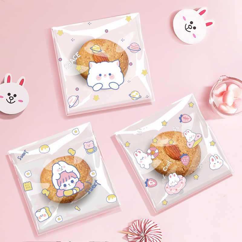 *พร้อมส่ง* ถุงซิปล็อก ซองฝากาว แบบซีล (100ใบ) (เลือกลาย/ขนาดได้) คุกกี้ น่ารัก ขนม ของเล่น