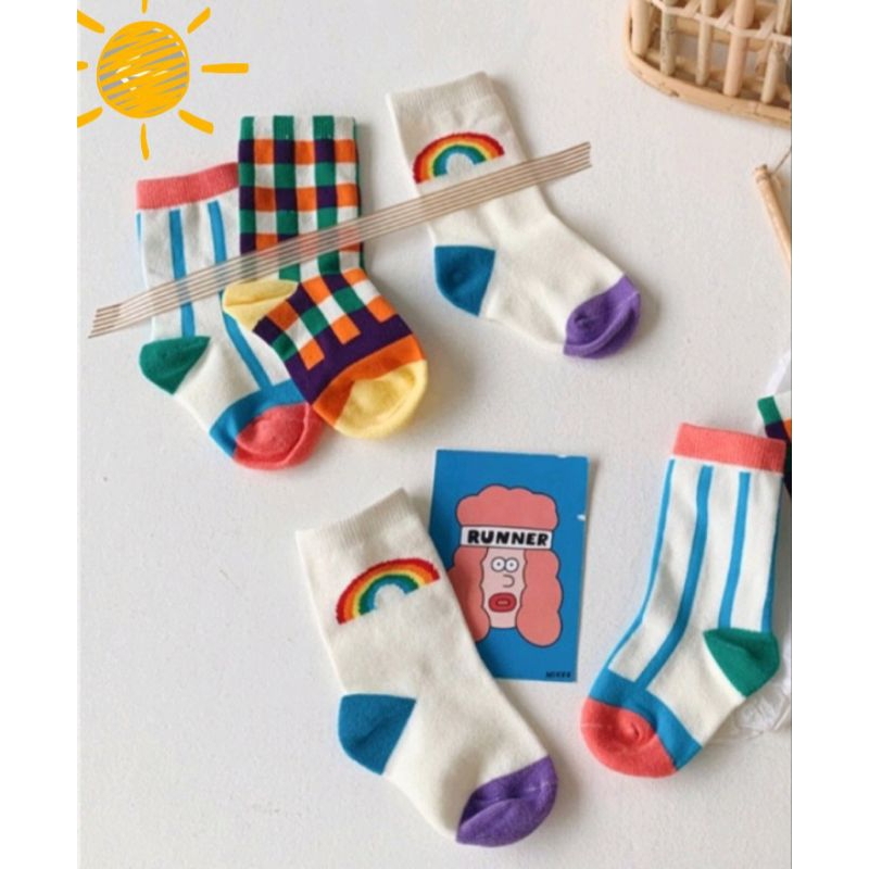 ถุงเท้าเด็ก ถุงเท้ายาวเด็ก มีกันลื่น รุ่น 2 โทน S/M