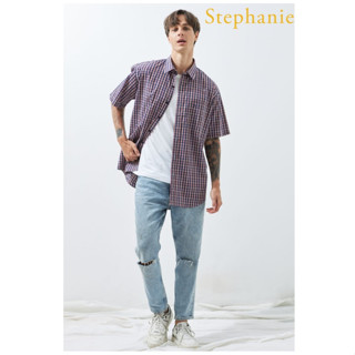 STEPHANIE เสื้อเชิ๊ตแขนสั้นสีกรมท่าผู้ชาย (OMSM3NV)