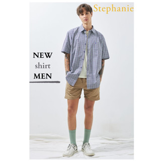 STEPHANIE เสื้อเชิ๊ตแขนสั้นสีกรมท่าผู้ชาย (OMSM5NV)