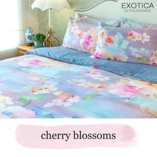 EXOTICA ชุดผ้าปูที่นอนรัดมุม + ปลอกหมอน ลาย Cherry Blossoms สำหรับเตียงขนาด 6 / 5 / 3.5 ฟุต