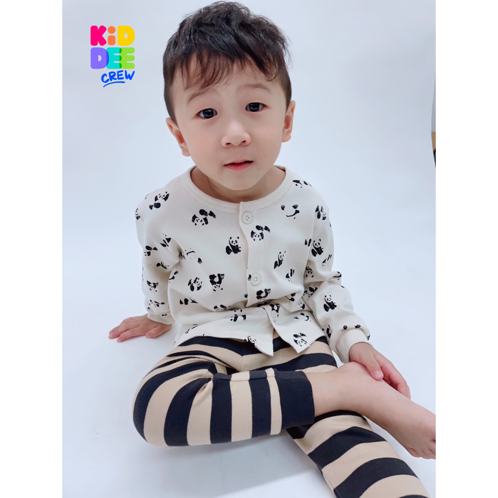 KiddeeCrew ชุดนอนเด็กสีกากีแพนด้า เหมาะสำหรับอายุ 1-12 ป