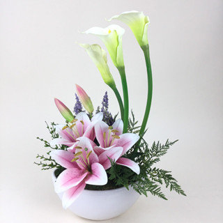 OrientalFineArt  กระถางดอกไม้ประดิษฐ์ Artificial Mixed flower สำหรับประดับตกแต่ง(CR-6304-W)