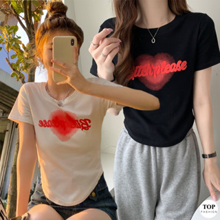 🔥พร้อมส่งไทย ราคาถูก🔥เสื้อยืดสกรีนลายหัวใจ Bitch คอกลมแขนสั้น ชายเสื้อโค้ง 2 สี