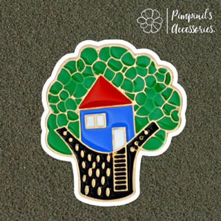 🇹🇭 พร้อมส่ง : 🏠🌳 เข็มกลัดรูปบ้านต้นไม้ | Tree House Enamel Brooch Pin.