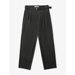 [JBB*] WASHED BLACK COTTON BLEND BELTED WIDE TROUSERS เจบีบี กางเกงขายาวผู้ชาย กางเกงขายาวสองจีบทรงหลวม กางกางมีเข็มขัด