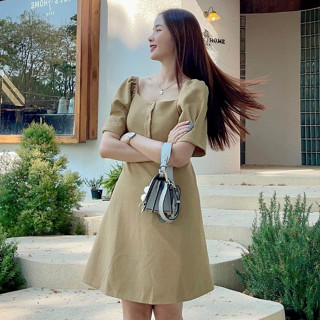 🍎 ลด45.-โค้ดWYQESS🍋nature.bkk - DRN1241 เดรสสั้นคอเหลี่ยม babosa dress