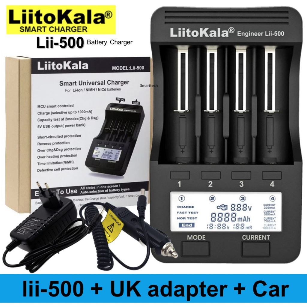 Liitokala Lii-500 จอแสดงผล LCD ชาร์จแบตเตอรี่ลิเธียม