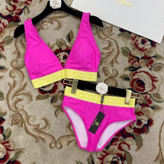 VERSACE TRIANGLE BIKINI รับซัมเมอร์ นชนช็อป ชุดว่ายน้ำ บิกินี่ บิกีนี่ เสริมฟองน้ำ สีชมพู เวอซาเช่