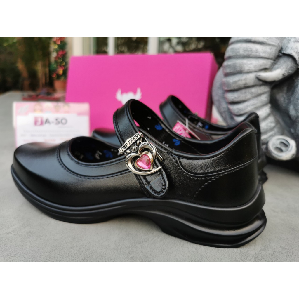 ป๊อปทีน Popteen รองเท้านักเรียน รองเท้านักเรียนหญิงหนังดำ ส้นสูง ไซด์ 32-42 PT888/999