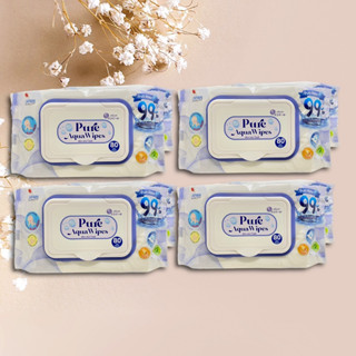 ทิชชู่เปียก(แพ็ค 4 ห่อ) เอลิแอล Pure Aqua Wipes ผ้าเปียก ผ้าเปียกสูตร น้ำ ทิชชู่เปียกเช็ดมือ บรรจุ 80แผ่น