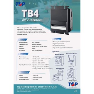 เครื่องรับธนบัตร TB4 Bill acceptor รับแบ้งค์ได้ทั้งรัชกาลเก่าและใหม่ 20/50/100/500/1000บาท