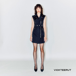 VICKTEERUT Sleeveless Biker Mini Dress เดรสไบเกอร์ เข้ารูป ตกแต่งซิป และกระดุม