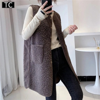 TC เสื้อกั๊กผู้หญิงเสื้อคาร์ดิแกนยาวปานกลางสไตล์เกาหลี เสื้อ…