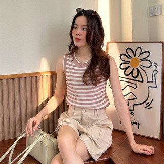 🍎 ลด45.-โค้ดWYQESS🍋nature.bkk - TPN6086 เสื้อกล้ามนิตลายริ้ว stripe tanktop knit