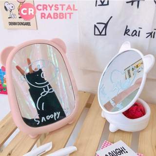 CRYSTAL RABBIT ins กระจกแต่งหน้าแมวพร้อมถาดแต่งหน้า กระจกแต่งหน้าแบบตั้งโต๊ะพับได้