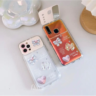 เคสกระจก ตั้งได้ โบว์นูน แผ่นโฮโลแกรม  สำหรับรุ่นไอโฟน 6p 7plus i11 i13 ออปโป้A53 Reno5 A15 A31 A3s วีโว้ Y12 Y20 V23