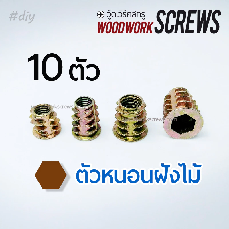 ตัวหนอนฝังไม้ หกเหลี่ยม 10ตัว พุกเกลียวฝังไม้ เกลียวมิล น๊อคดาวน์ ประกอบโต๊ะตู้ ขันน๊อตฝังเนื้อไม้ พุกหนอนเกลียวใน