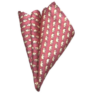 ผ้าเช็ดหน้า ( Pocket Square )ลายช้างเป็นผ้าไหม สีชมพูเข้มใส่กระเป๋าสูท   ขนาด 21 X 21 cm