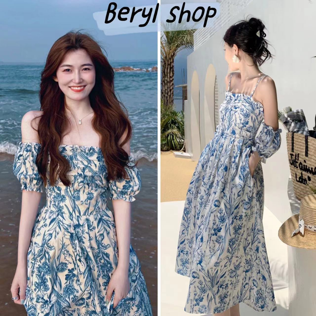 Beryl เดรส เดรสไหล่เดียวลายดอกไม้ กระโปรงทรงเอ สไตล์ฝรั่งเศส
